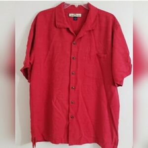 Tommy Bahama Vibrant Red Silk Shirt Large Bowling/pinup Girl Embroidery On Back